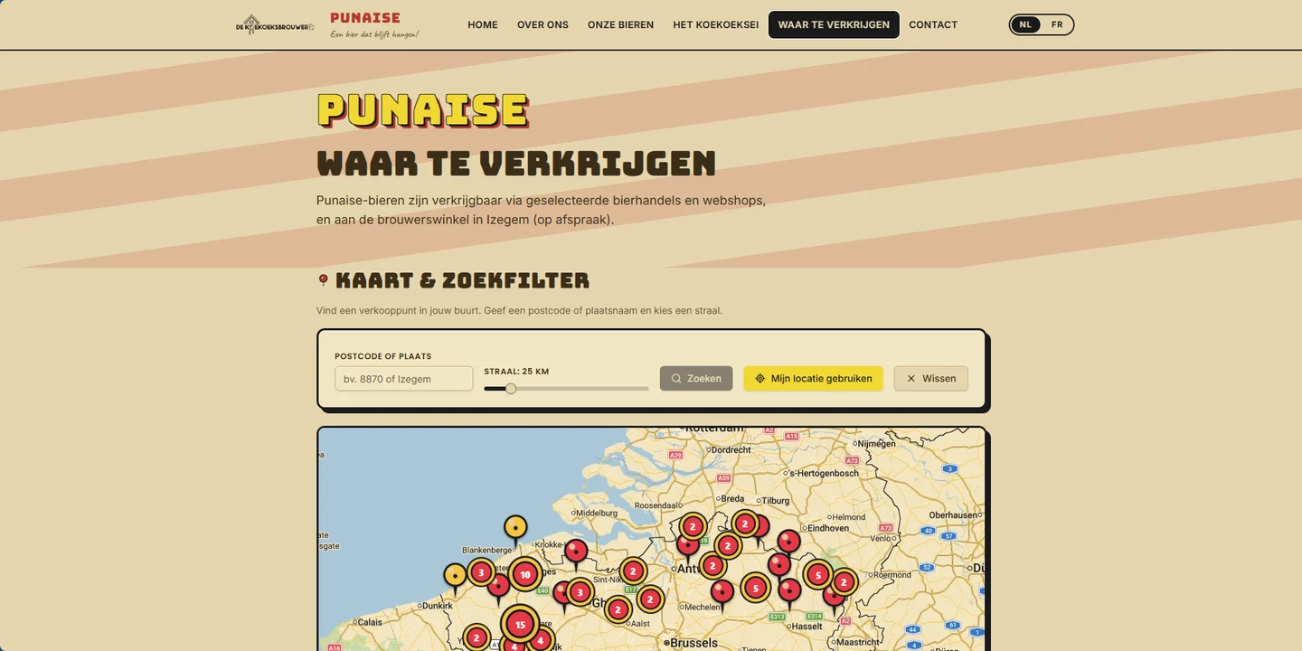 Punaise — kaart en zoekfilter voor verkooppunten